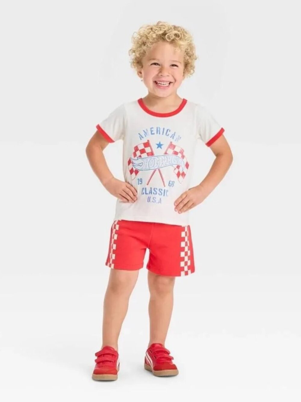 Toddler Boys' 2pc Hot Wheels Americana Short Sleeve T-Shirt and Shorts Set - Red